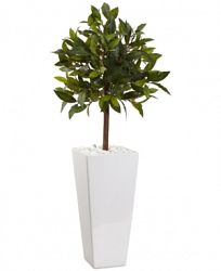 Nearly Natural 3' Sweet Bay Artificial Tree in White Tower Planter