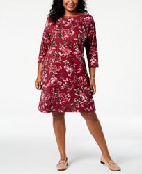 Karen Scott Plus Size Printed Boat-Neck Dress, Created for Macy's