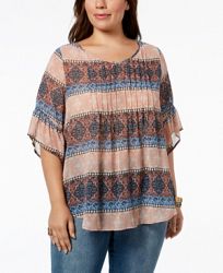Style & Co Plus Size Medallion-Print Pintucked Top, Created for Macy's