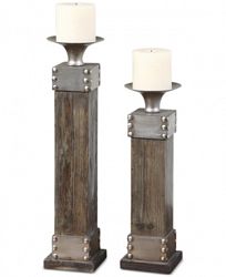 Uttermost Lican Natural Wood Candleholders, Set of 2