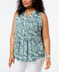 Charter Club Plus Size Pleated Print Blouse, Created for Macy's