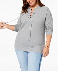 Say What? Trendy Plus Size Lace-Up Sweatshirt
