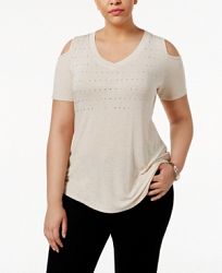 Belldini Plus Size Studded Cold-Shoulder Top