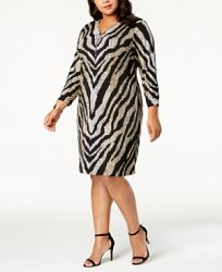 Jm Collection Plus Size Printed Zip-Neck Dress, Created for Macy's