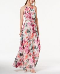I. n. c. Petite Printed Belted Halter Maxi Dress, Created for Macy's