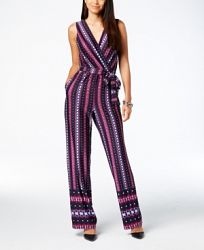 Ny Collection Petite Printed Belted Surplice Jumpsuit