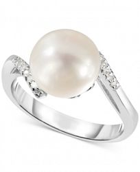 Cultured Freshwater Pearl (9mm) & Diamond Accent Ring in Sterling Silver