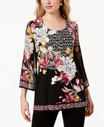 Jm Collection Petite Printed Chiffon-Sleeve Tunic, Created for Macy's