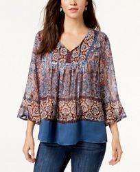 Style & Co Petite Split-Neck Peasant Top, Created for Macy's