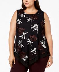 Alfani Plus Size Pointed-Hem Embroidered Top, Created for Macy's