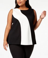 Alfani Plus Size Colorblocked Sleeveless Top, Created for Macy's