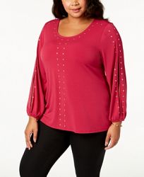 Jm Collection Plus Size Studded Split-Sleeve Top, Created for Macy's