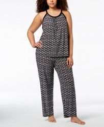I. n. c. Plus Size Printed Satin-Trim Pajama Set, Created for Macy's