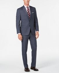 Club Room Men's Classic/Regular Fit Stretch Medium Blue Windowpane Suit, Created for Macy's