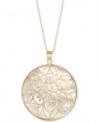 Mother-of-Pearl Filigree Medallion 18" Pendant Necklace in 14k Gold