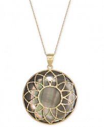 Black Mother-of-Pearl Flower Medallion 18" Pendant Necklace in 14k Gold