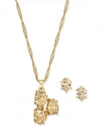 Charter Club Gold-Tone Triple-Stone Wrap Pendant Necklace & Stud Earrings Set, 15" + 3" extender, Created for Macy's