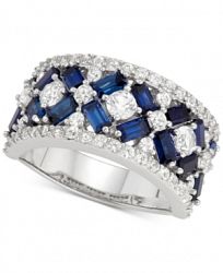 Cubic Zirconia Simulated Sapphire Cluster Statement Ring in Sterling Silver