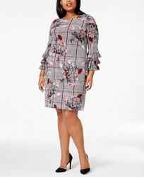 Alfani Plus Size Printed Tiered-Sleeve A-Line Dress, Created for Macy's