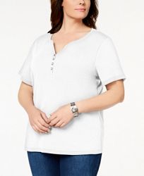 Karen Scott Plus Size Cotton Henley T-Shirt, Created for Macy's