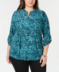 Ny Collection Plus Size Animal-Print Pleated Top