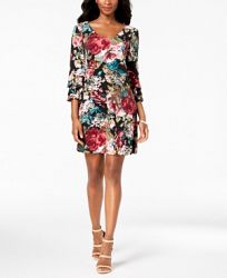 Connected Petite Floral Printed Tiered-Bell-Sleeve Dress