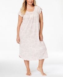Miss Elaine Plus Size Smocked Printed Knit Nightgown