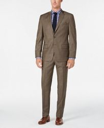Michael Kors Men's Classic/Regular Fit Natural Stretch Brown Sharkskin Wool Suit
