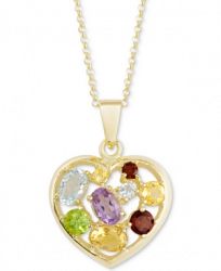 Multi-Gemstone Mosaic Heart 18" Pendant Necklace (2-3/8 ct. t. w. ) in 18k Gold-Plated Sterling Silver