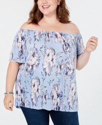 Soprano Trendy Plus Size Printed Off-The-Shoulder Top