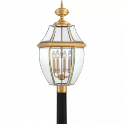 NY9045A - Quoizel Lighting - Newbury - 4 Light Extra Large Post Lantern Antique Brass Finish with Clear Beveled Glass - Newbury