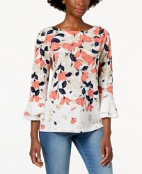 Charter Club Petite Tiered Bell-Sleeve Printed Top, Created for Macy's