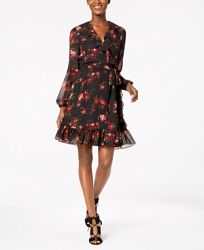 Nine West Floral Ruffled Wrap Dress, Created for Macy's