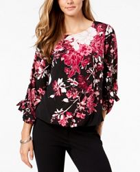 Alfani Printed Grommet-Sleeve Bubble Top, Created for Macy's