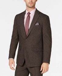 Sean John Men's Slim-Fit Stretch Brown Herringbone Suit Jacket