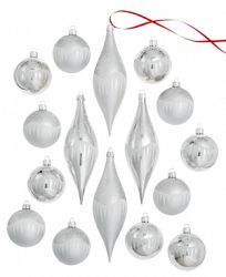 Holiday Lane White Silver Snowflake 16-Pc. Ball & Drop Ornaments, Created for Macy's