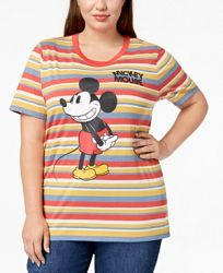 Mad Engine Plus Size Striped Mickey Mouse T-Shirt