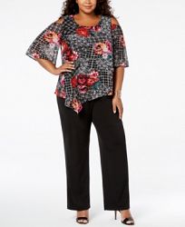 Ny Collection Plus & Petite Plus Size Print Overlay Jumpsuit