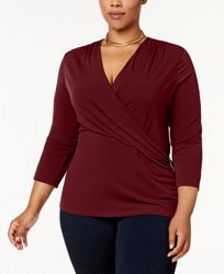 Charter Club Plus Size Faux-Wrap Hardware Top, Created for Macy's