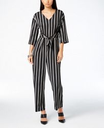 Ny Collection Petite Striped 3/4-Sleeve V-Neck Jumpsuit