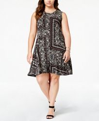Style & Co Plus Size Mixed-Print Swing Dress, Created for Macy's