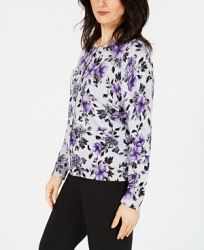 Karen Scott Flower-Print Jersey Cardigan Sweater, Created for Macy's
