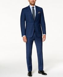 Tallia Men's Slim-Fit Stretch Navy Plaid Suit