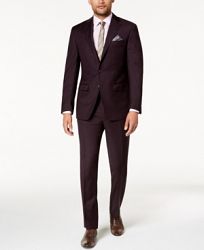 Tallia Men's Slim-Fit Stretch Burgundy Sharkskin Suit