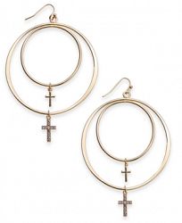 Thalia Sodi Extra Large 2.25" Gold-Tone Crystal Cross Double Hoop Drop Earrings, Created for Macy's