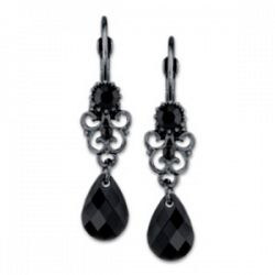 2028 Black-Tone Black Crystal Teardrop Earrings