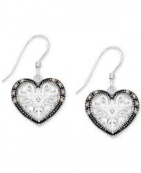 Marcasite & Crystal Openwork Heart Drop Earrings in Fine Silver-Plate