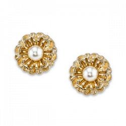 2028 Gold-Tone Simulated Pearl Flower Button Earrings