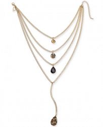 Thalia Sodi Gold-Tone Multi-Layer Stone & Leopard Pave 16-1/2" Statement Necklace, Created for Macy's