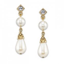 2028 Gold-Tone Simulated Pearl with Crystal Accent Drop Earrings